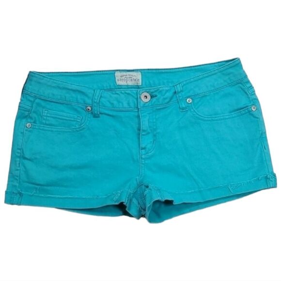 Aeropostale Turquoise Denim Cut off Jean Short 7/8 Micro Shortie Shorts Cuff - Picture 1 of 6